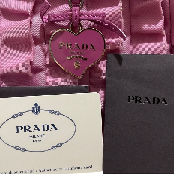 PRADA Tessuto Ruffled Leather Pink Tote Bag - Picture 14 of 15